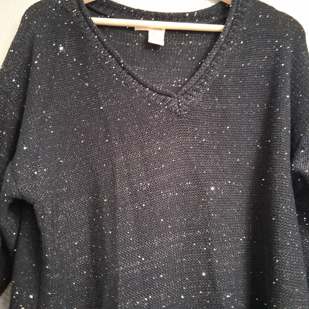 DKNY Jeans Black Sequin Sweater With Bottom Tie Size L